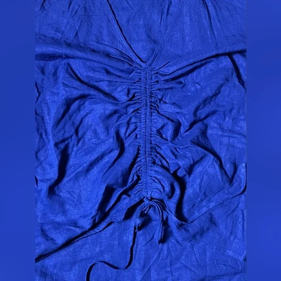 Ava & Viv Royal Blue Ruched Drawstring Front Linen Blend Top Size 14W - Picture 4 of 6